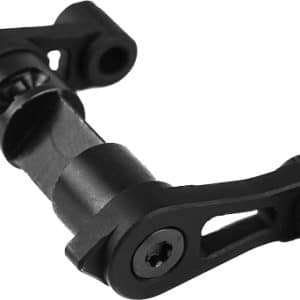Black metal rod-end linkage with ball joints on both ends and an adjustable central pivot.
