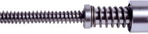 Spring-loaded metal shaft with a coiled spring and threaded ends, a precision adjustment/linear actuator component.