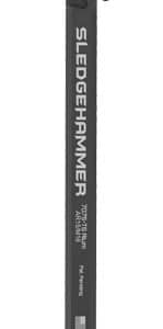 Long-handled sledgehammer with a black head and gray handle, the word 'SLEDGEHAMMER' printed along the shaft