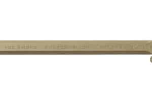 Beige Star Trek phaser rifle prop with grip at the rear and toothed ends, shown horizontally.