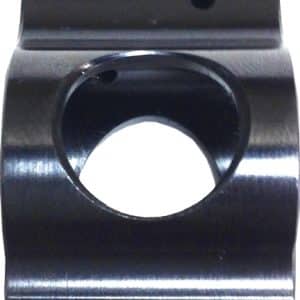 Metal clamp/bracket with a large central circular bore for a tube or rod and several small mounting holes, close-up view.