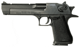 Side view of a black semi-automatic pistol in profile.