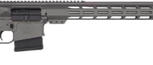 Semi-automatic rifle with a collapsible stock, long handguard, and magazine inserted.