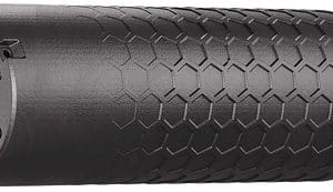 Black foam roller with a hexagonal textured surface, designed for muscle massage and self-myofascial release.