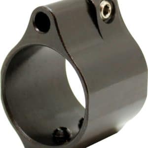 Black metal clamp with a circular opening and two mounting holes for securing a cylindrical tube or rod.