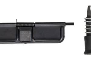 Two hardware components: a long black plastic housing with a central latch and a separate spring-loaded plunger with pin.