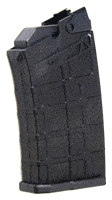 Black polymer handgun magazine with top feed lips visible.