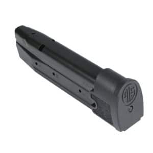 Black detachable pistol magazine with a textured base plate