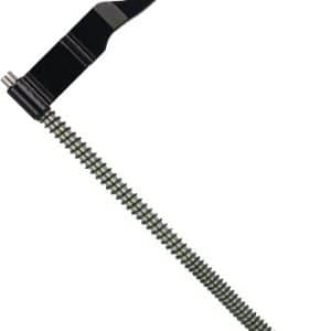 Plumbing closet auger/drain snake with a curved black handle for unclogging drains.