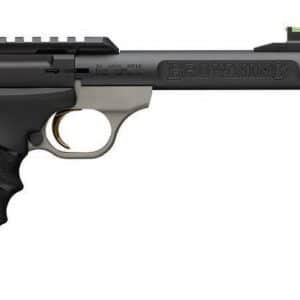 Black Browning semi-automatic pistol with a long barrel and integrated suppressor-style muzzle.