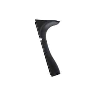 Black plastic ice scraper with a curved blade and ergonomic handle