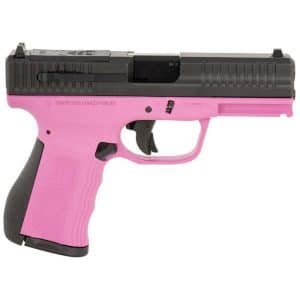 Pink toy pistol with a black slide, shown in profile on a white background.