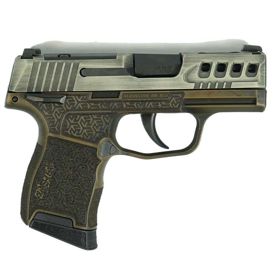 Sig Sauer Distressed Gray Slide/Brown Octagon Grip P365-380 Handgun 380 Auto 10rd Magazine 3.1" Barrel Black Manual Safety