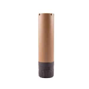 Brown cylindrical container with a dark gray screw-on base, standing upright.