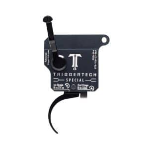 TriggerTech Special firearm trigger assembly with adjustable pull weights and mounting plate edge visible.