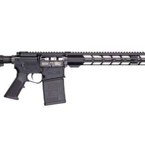 AR-15 style rifle in profile with collapsible stock, pistol grip, and long ventilated handguard