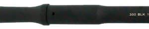 Black tactical flashlight with a knurled grip and tail-cap switch, lying horizontally.
