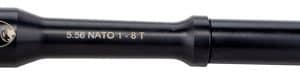Black 1-8x riflescope for 5.56 NATO, shown in a side profile with mounting features.