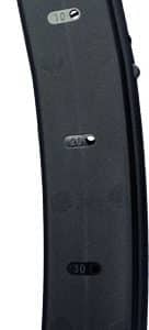 Black curved handgun magazine showing capacity markings (10, 20, 30) and 'USA' imprint; a detachable ammunition magazine for a pistol, held vertically.