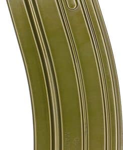 Curved metal rifle magazine with a top feed lip and small slot