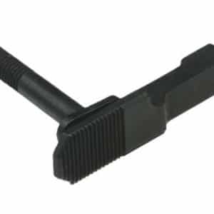 Black tool featuring a threaded shaft on one end and a serrated, comb-like blade on the other, likely used for filing or cleaning threads or surfaces.