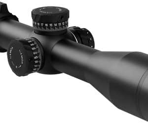 Black Riflescope with multiple adjustment dials and a large objective lens; brand 'Riton' visible on the side