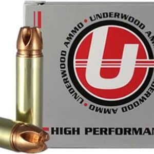 Box of High Performance ammunition with two brass rifle cartridges resting in front