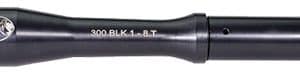 Black rifle scope with 300 BLK 1:8 markings and adjustment turrets, shown mounted.