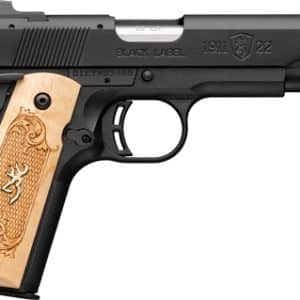 Side view of a Black Label 1911 semi-automatic pistol with light wood grip panels, right-facing.