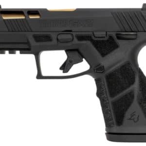 Side view of a black Taurus GX2 compact semi-automatic pistol with a textured grip and visible trigger guard