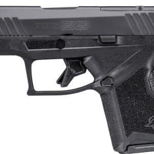 Side view of a Taurus GX4 compact black semi-automatic pistol.