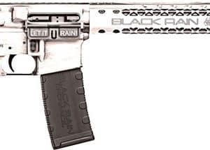 AR-15 style rifle with collapsible stock, pistol grip, and quad-rail handguard.