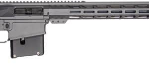 Semi-automatic rifle shown in profile with a detachable magazine, pistol grip, and adjustable stock.