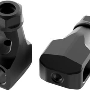 Two gray metal hose adapters with hexagonal ends and hollow openings, shown from an angled perspective.