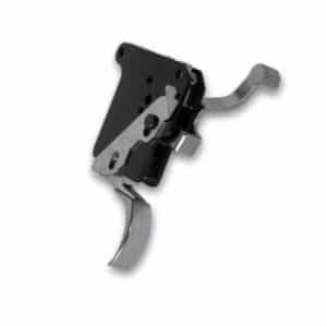 Metal pedal/lever assembly component for machinery, with black body and two curved silver levers.