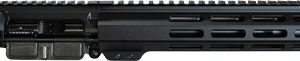 Black AR-style rifle with a long rail handguard and muzzle device, shown in a side profile.