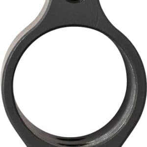 Black metal ring clamp with a circular opening and a top mounting hole for attachment