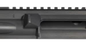 AR-style upper receiver with Picatinny rail, open ejection port, and threaded muzzle end