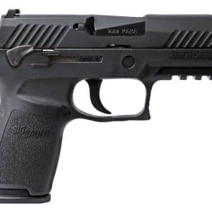 Left-side view of a compact semi-automatic pistol with a textured grip and accessory rail under the barrel