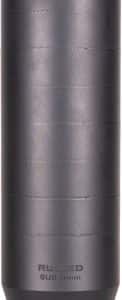 Black long camera telephoto lens with a textured zoom grip, standing upright against a light background.