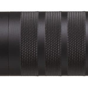 Black tactical flashlight with knurled grip and Savage logo on a matte black body