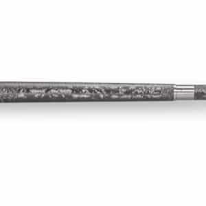 Luxurious fountain pen with a marbled gray barrel and silver metal ends on a white background.