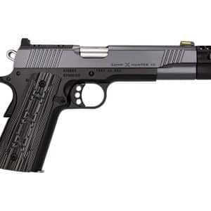 Semi-automatic pistol with a textured grip and silver slide, labeled 'Comp X Hunter 10' on the side.