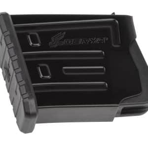 Close-up of a black firearm magazine base with textured side and DEIRYA logo visible