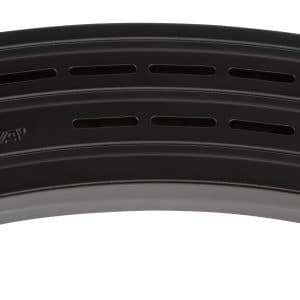 Curved black rifle magazine with ribbed sides and a date-stamped baseplate (detachable firearm magazine).