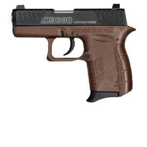 Brown textured handgun/airsoft pistol with a black slide and brown grip, labeled P3380 against a white background (replica firearm).