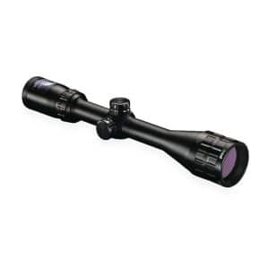 Black rifle scope with adjustment knobs, shown at an angle for aiming and precision sighting