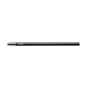 Long black cylindrical device with silver metal fittings at both ends, laid horizontally across a white background.