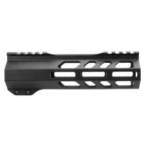 Black vented rifle handguard with top rail for mounting accessories (AR-style)