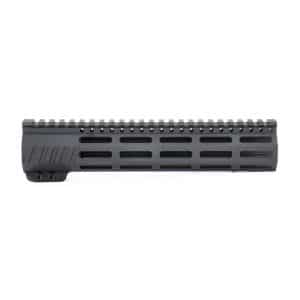 Black rifle handguard with top Picatinny rail and ventilation slots, shown from the side